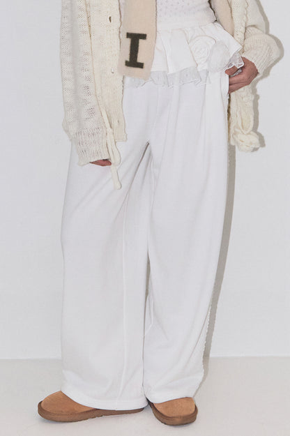 Bloom Ruffle Lace Sweatpants / White
