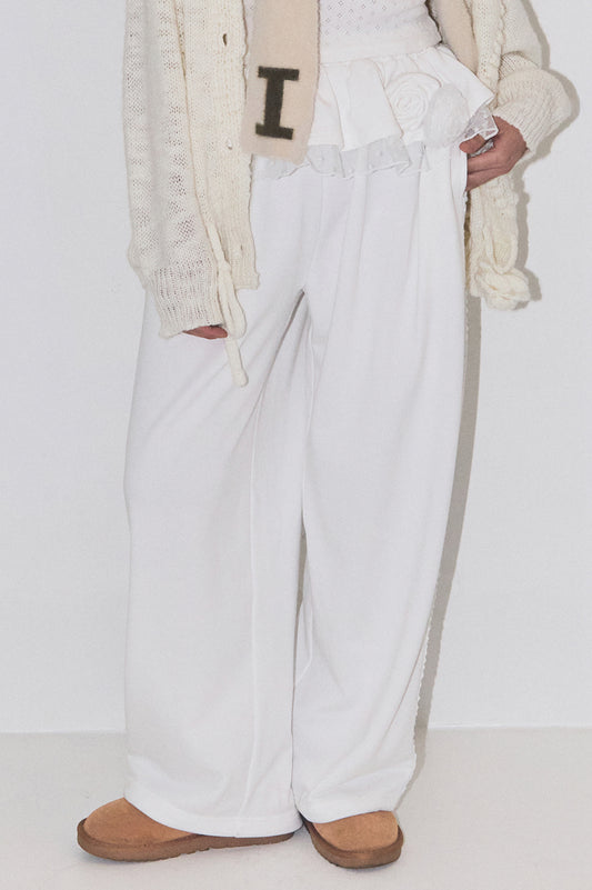 Bloom Ruffle Lace Sweatpants / White