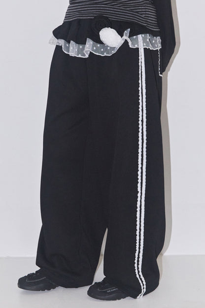 Bloom Ruffle Lace Sweatpants / Black