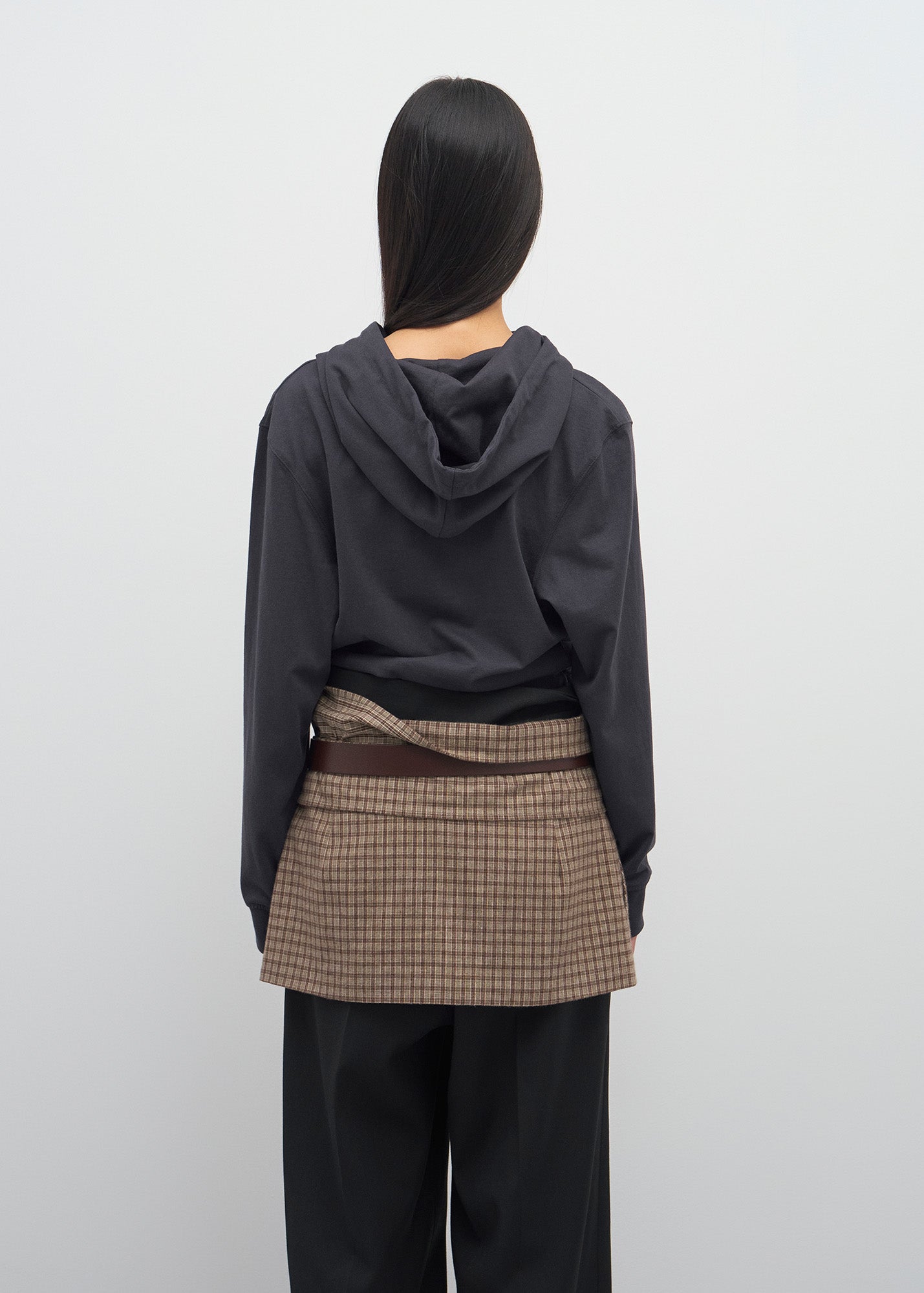 CHECKED LAYERED MINI SKIRT (BROWN)
