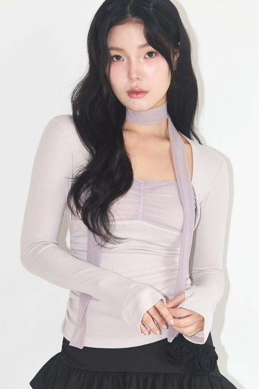 Shirring Bolero Top Pink Gray