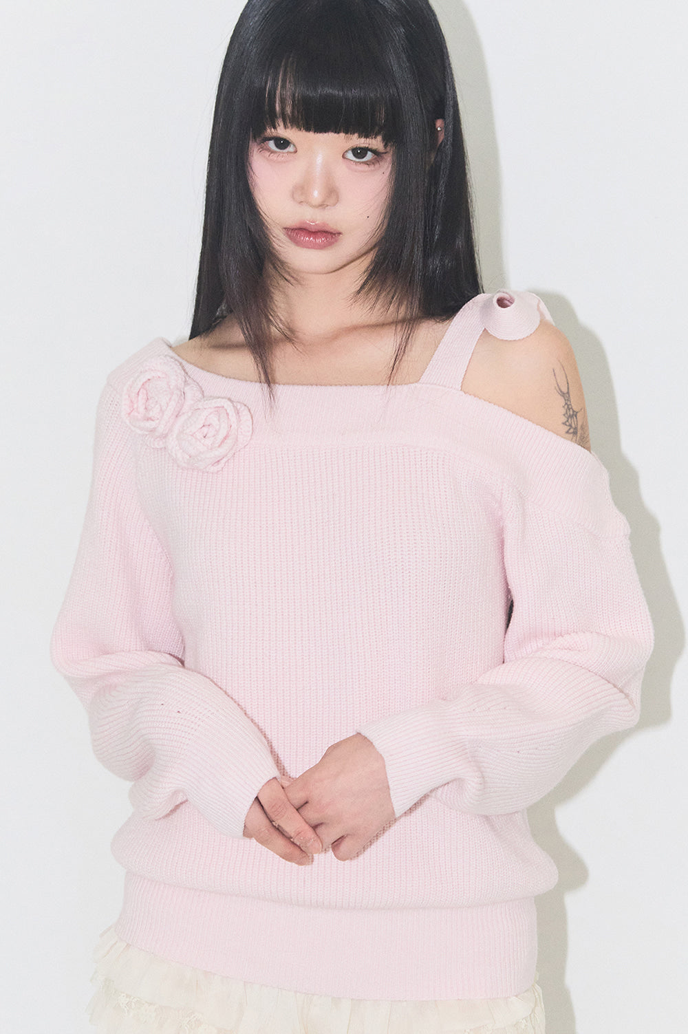 Bloom Bow Off-Shoulder Knit Pink