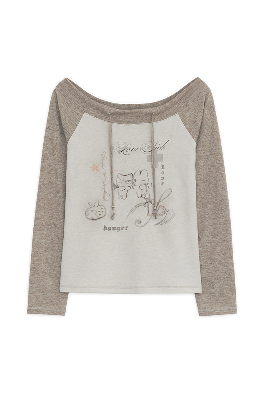 Love sick drawing off-shouler top (Brown)