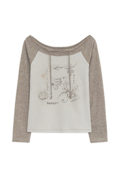 Love sick drawing off-shouler top (Brown)