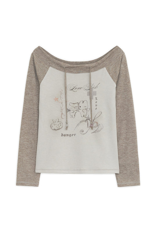 Love sick drawing off-shouler top (Brown)