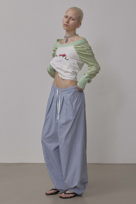 Bed To Go Pintuck Pants Blue Stripe