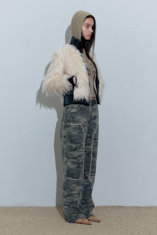 Faux Mongolian Shearling Jacket Natural