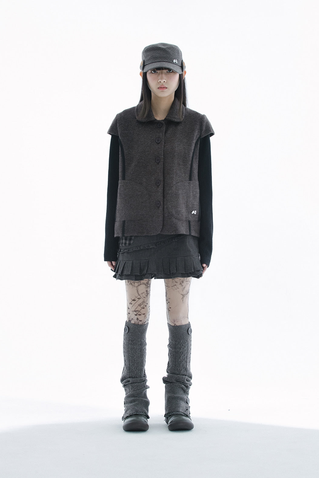 Check ruffle mini skirt (Brown)