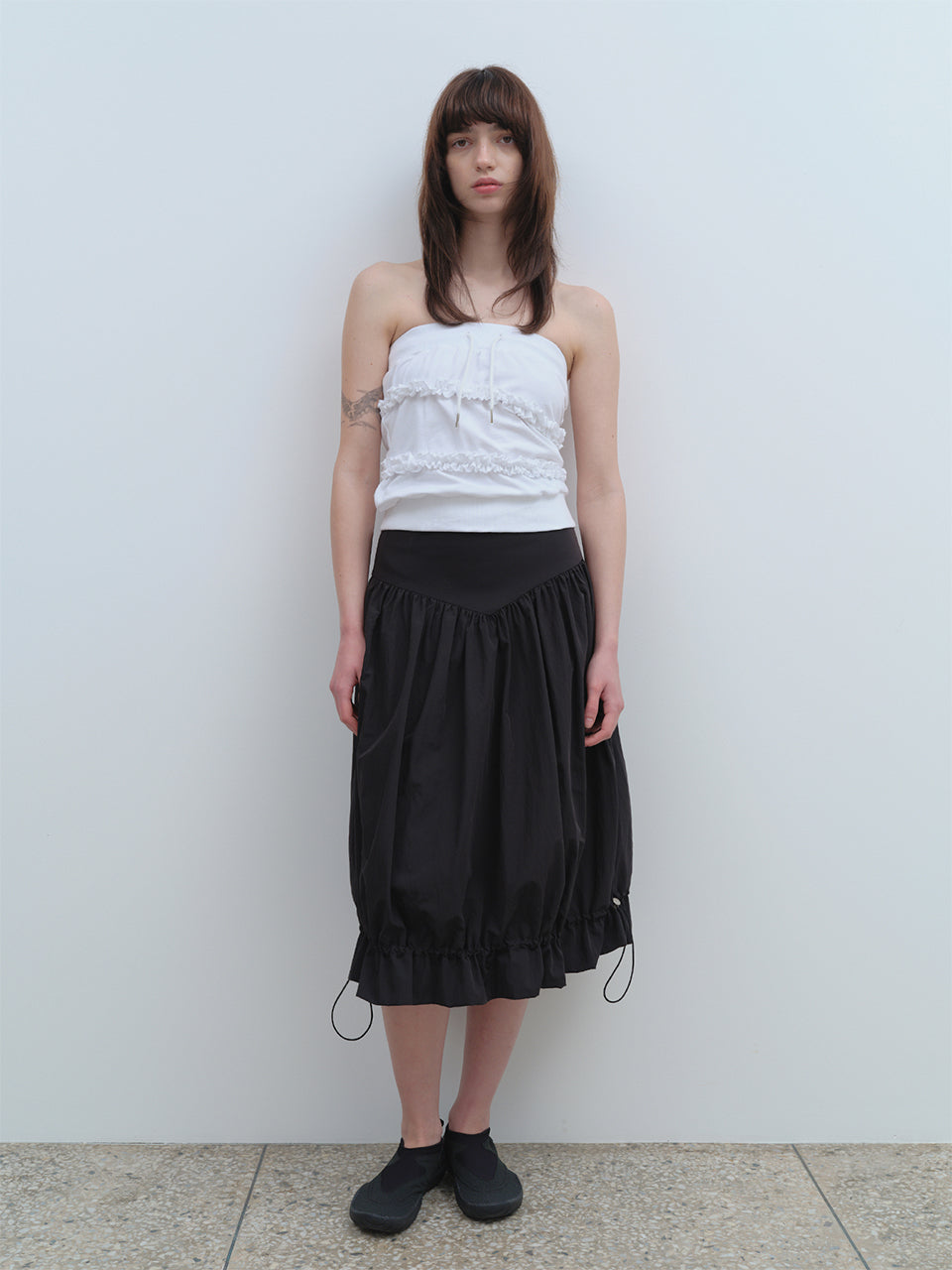 String Balloon Midi Skirt [Black]