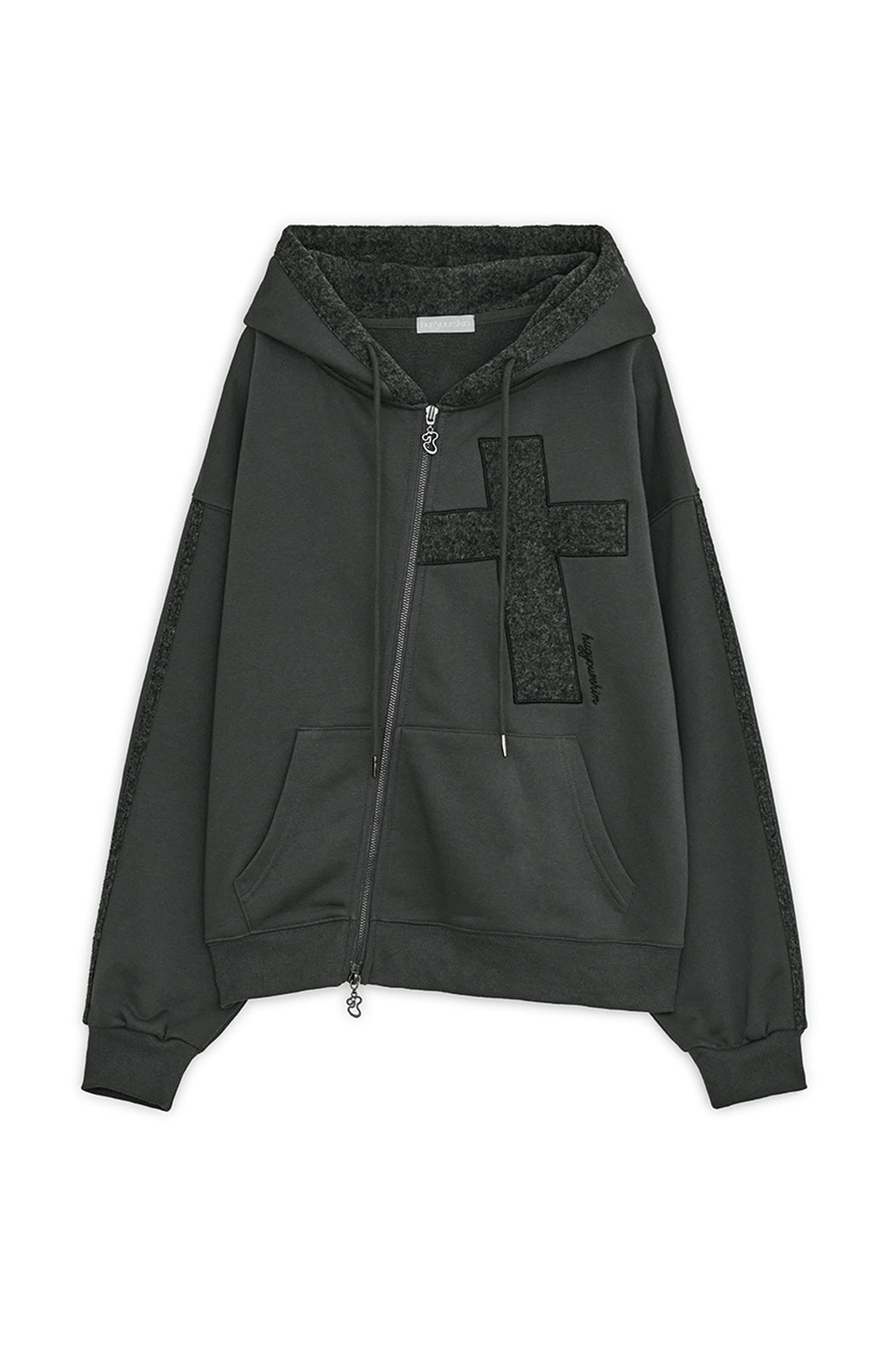 Cross patch hoodie zip-up (Charcoal)