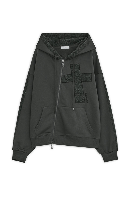 Cross patch hoodie zip-up (Charcoal)