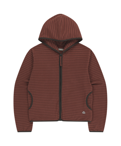 STRIPE FLEECE HOOD ZIP-UP RED