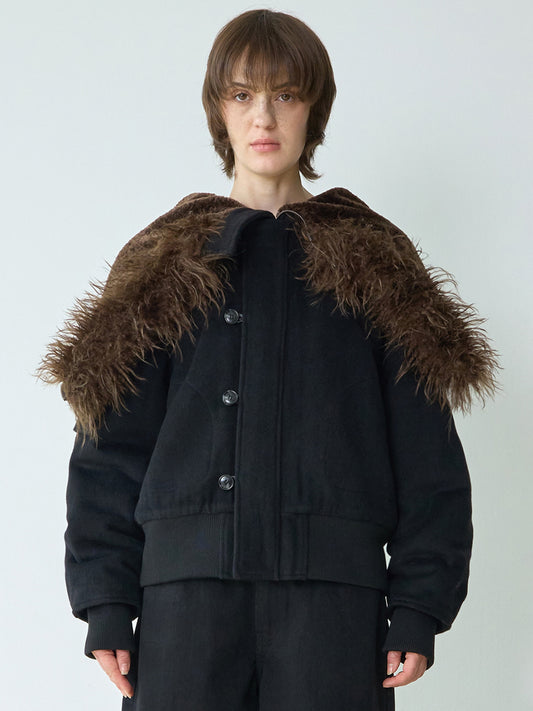 Button Flight Wool Parka [Black]