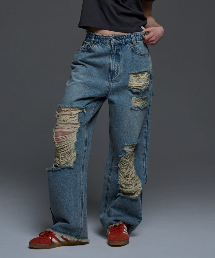 [NF] DESTROYED WIDE DENIM PANTS (BLUE)