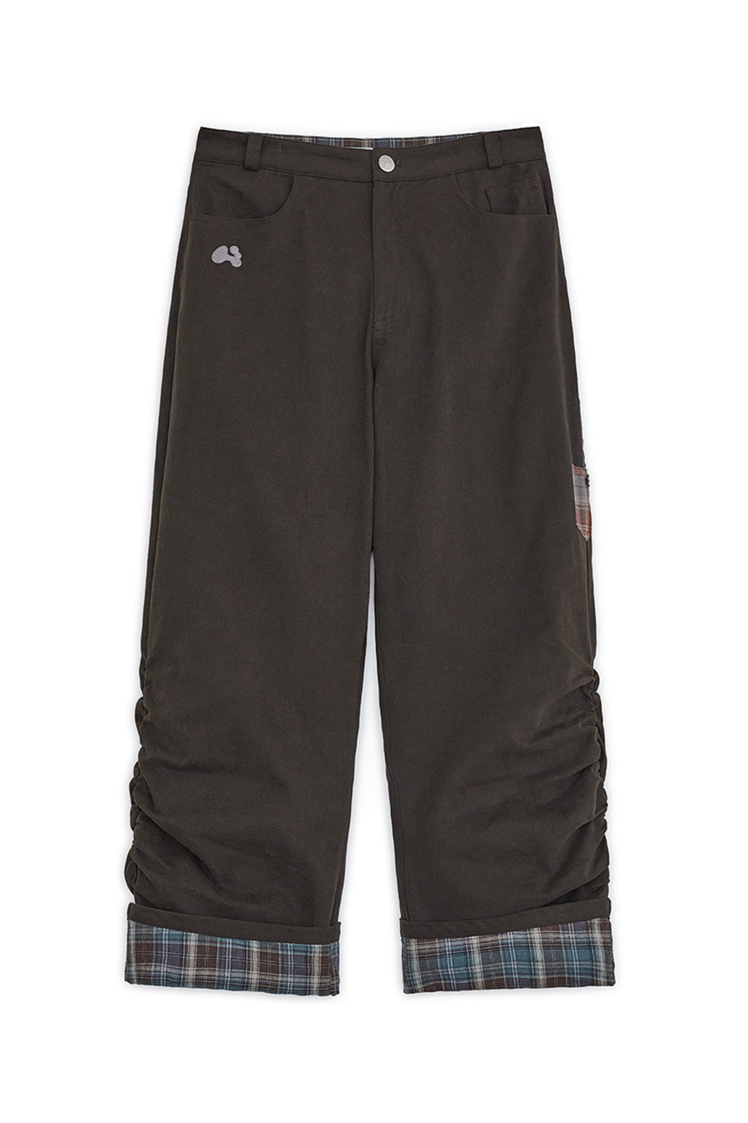 Check roll-up cotton pants (Brown)