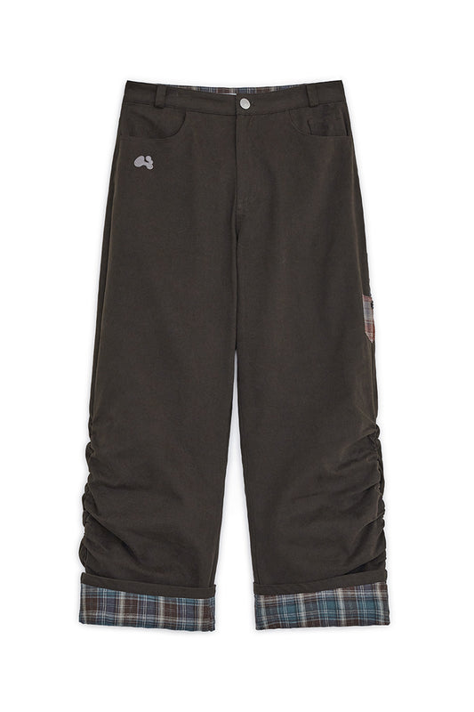 Check roll-up cotton pants (Brown)