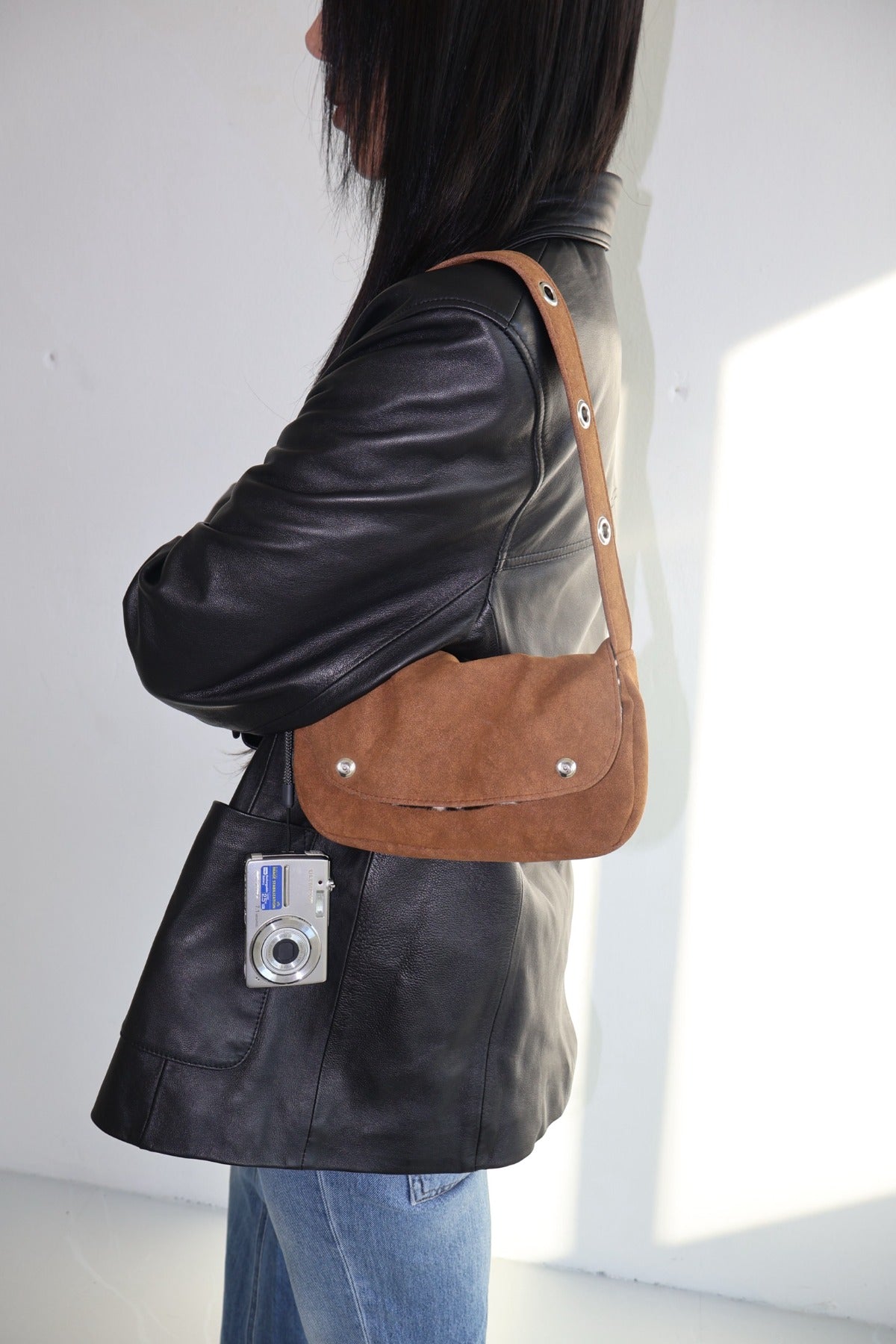 EYELET FUR MINI BAG - CAMEL