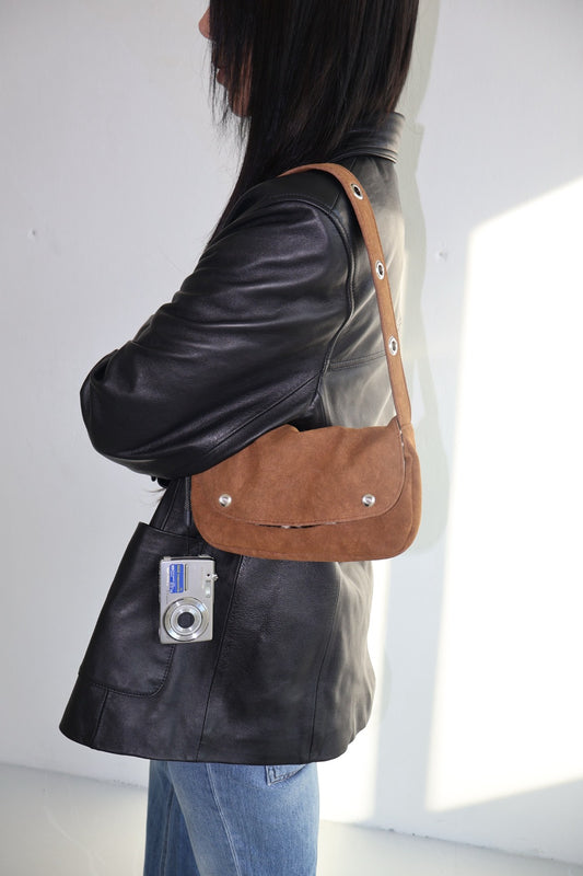 EYELET FUR MINI BAG - CAMEL