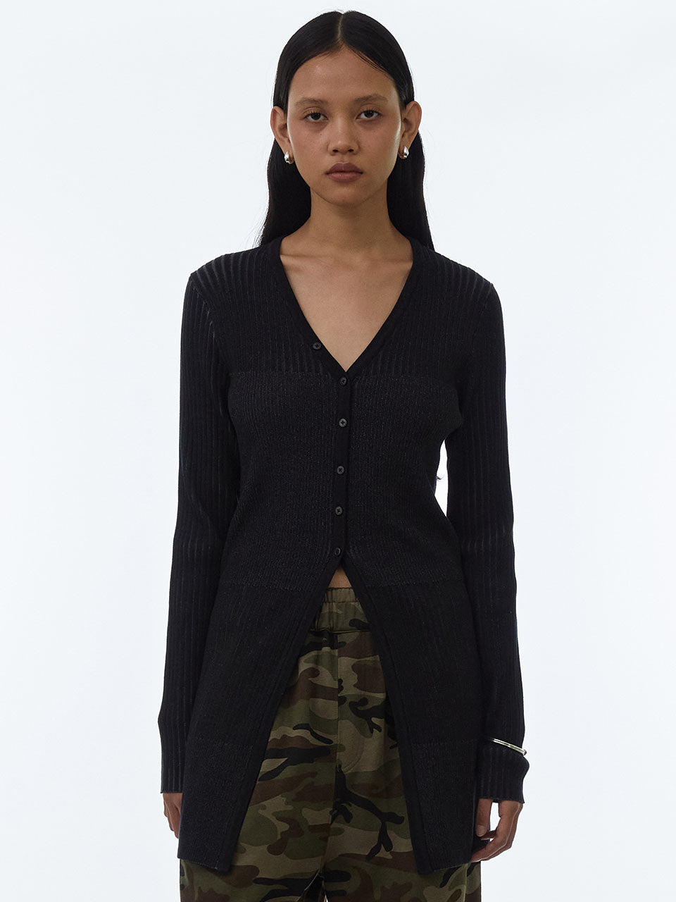 Layer Button Knit Cardigan [Black]