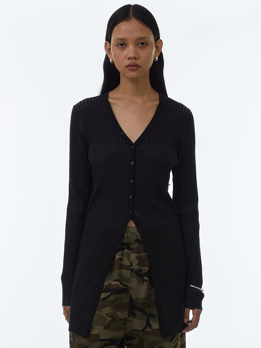 Layer Button Knit Cardigan [Black]