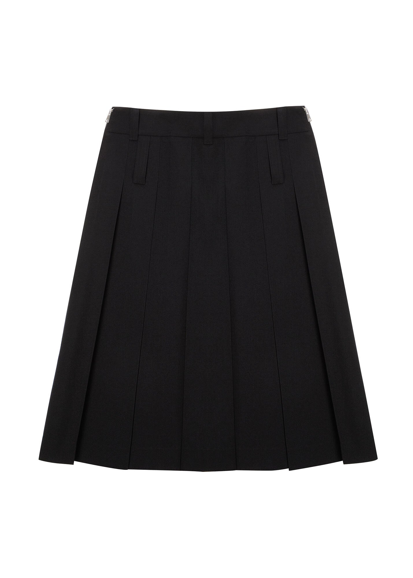 SIDE ZIPS PLEATED MIDI SKIRT