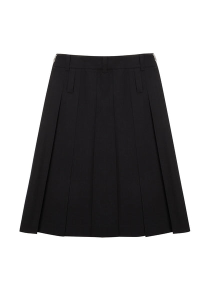 SIDE ZIPS PLEATED MIDI SKIRT