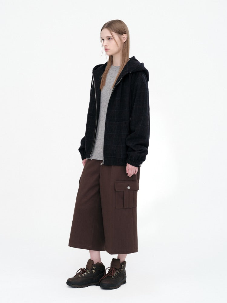 Tailored Herringbone Bermuda Pants [Brown]