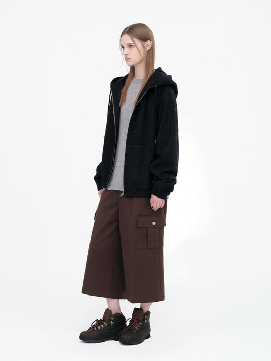 Tailored Herringbone Bermuda Pants [Brown]
