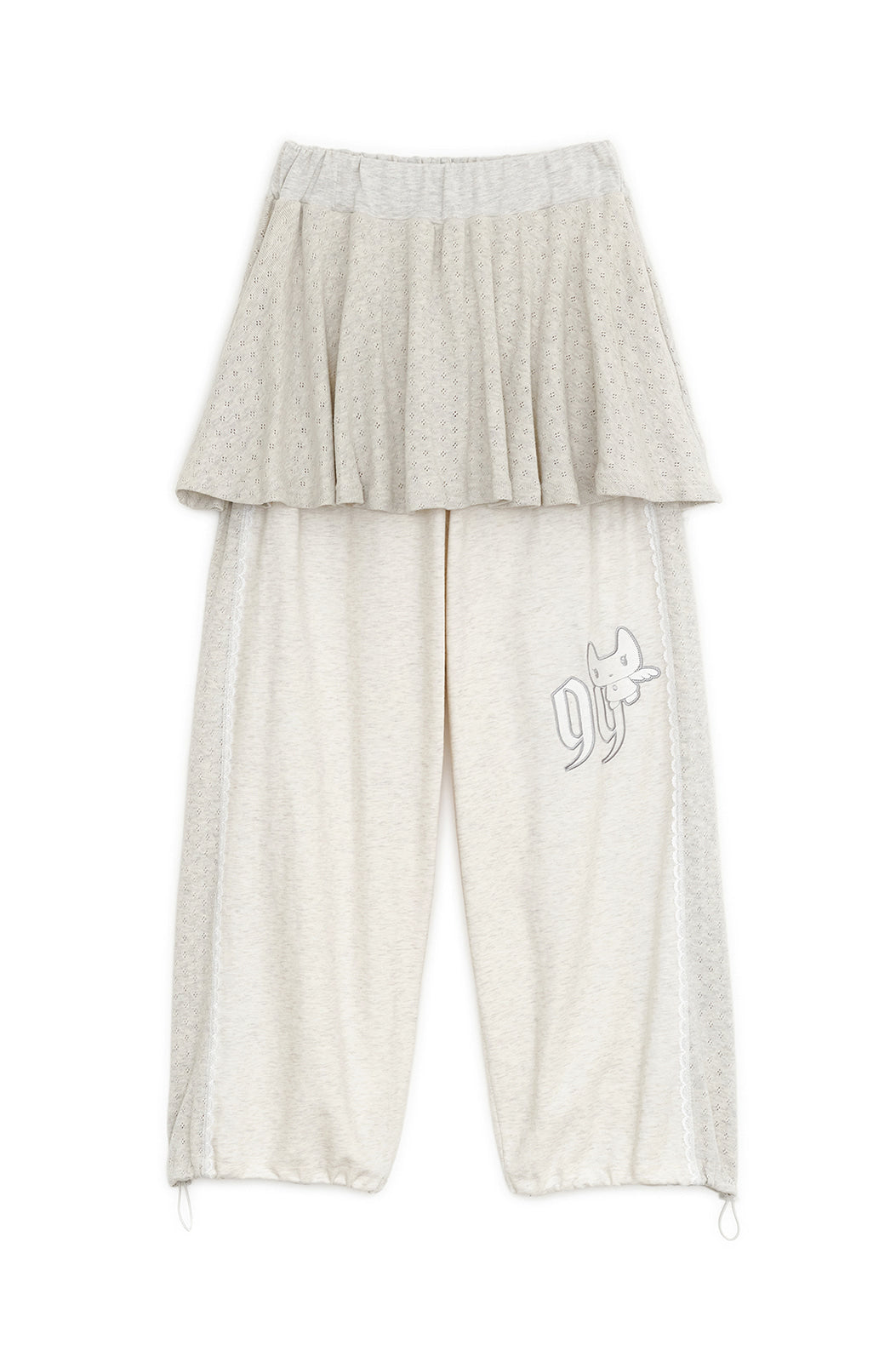 Patch skirt layered jogger pants (Ivory)