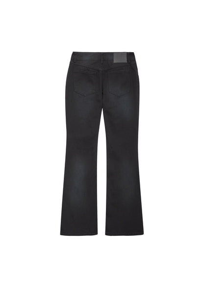 SPRAY WASHED BOOT-CUT DENIM (BLACK)