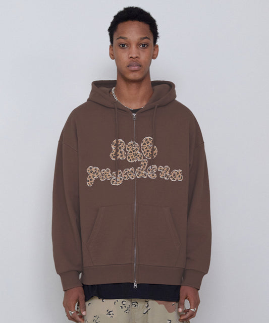 LEOPARD APPLIQUE HOOD ZIP UP [MOCHA BROWN]