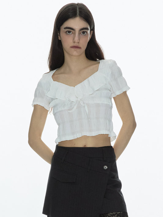 Butter Shirring Blouse [White]