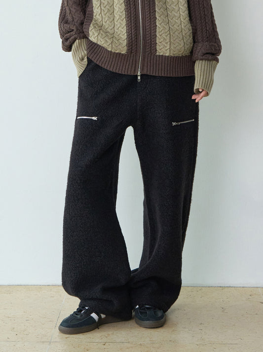 Boucle Zipper Trousers [Black]