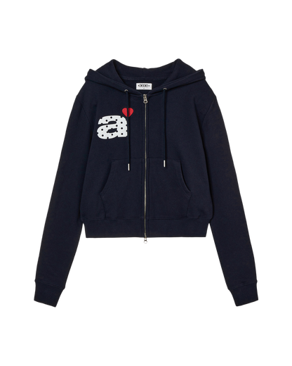 DOT SMALL LETTER CROP HOOD ZIP UP [NAVY]
