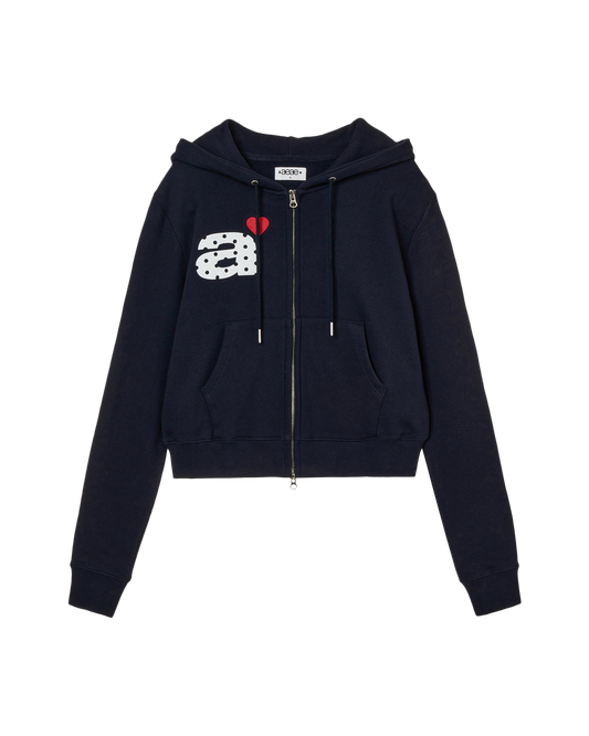DOT SMALL LETTER CROP HOOD ZIP UP [NAVY]