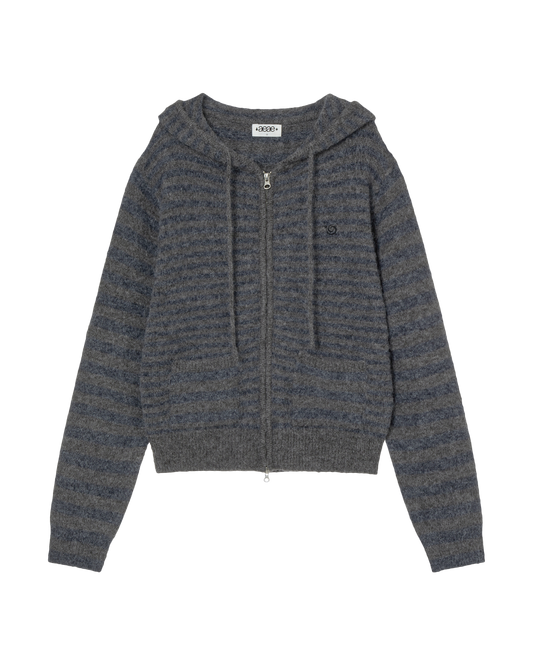 STRIPE HOOD KNIT ZIP UP [NAVY]