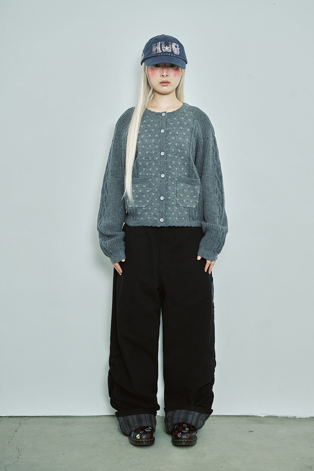 Vintage ruffle knit cardigan (Gray)