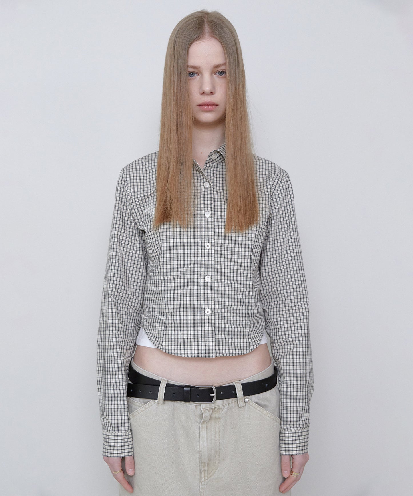 CHECK CROP SHIRTS [BEIGE]