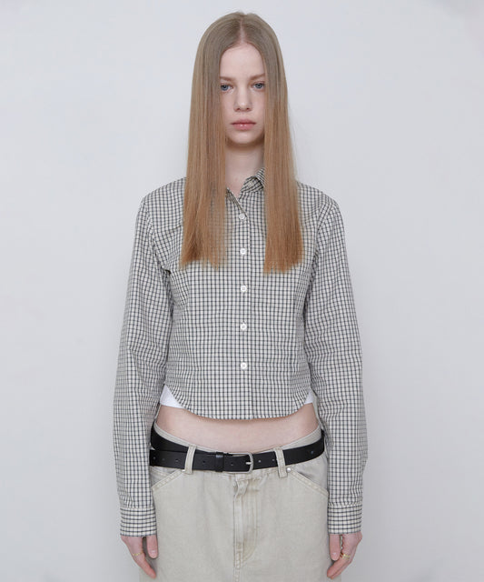 CHECK CROP SHIRTS [BEIGE]