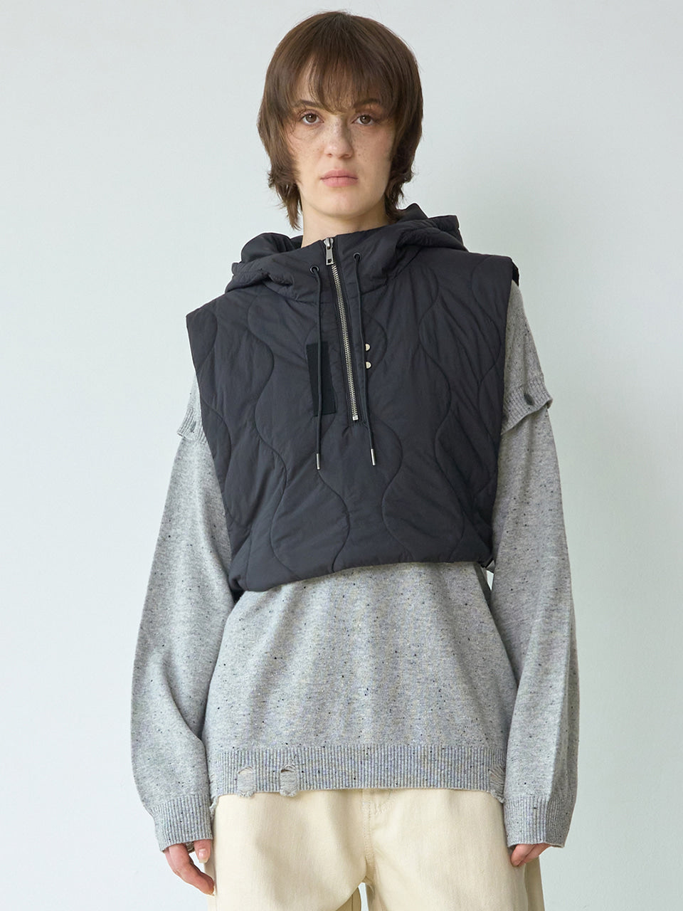 Puff Hoodie Vest [Black]