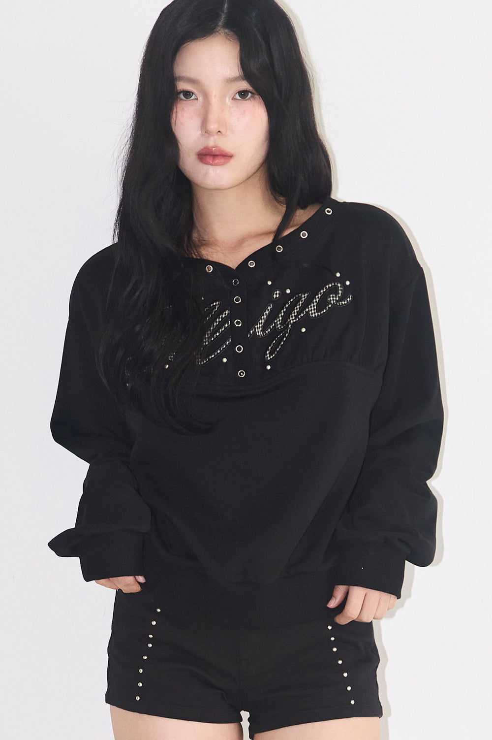 Burton Eyelet Off-Shoulder Sweatshirt Black