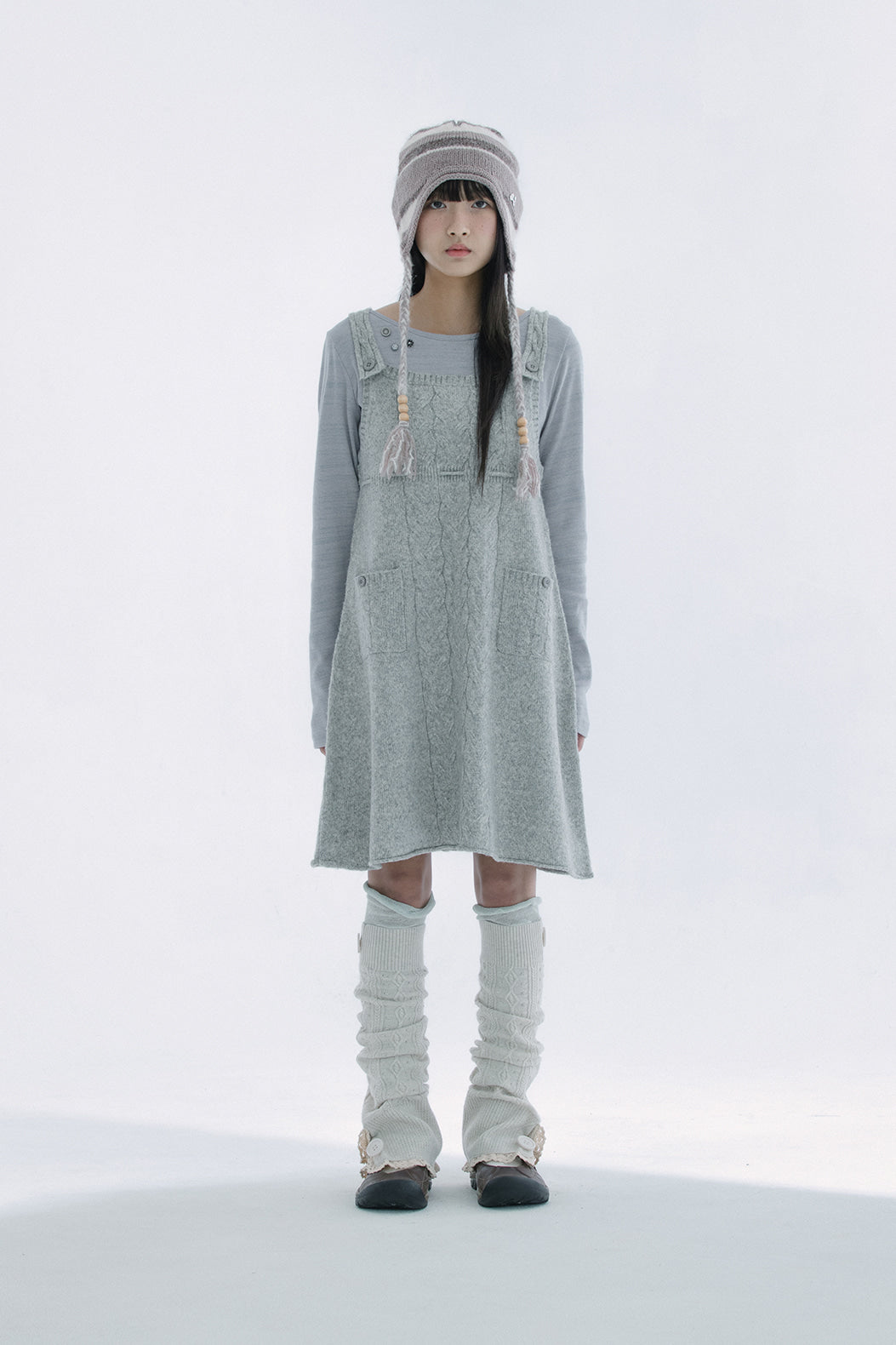 Strap knit dress (Gray)