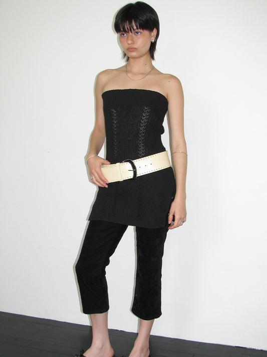 Button Long Knit Top [Black]