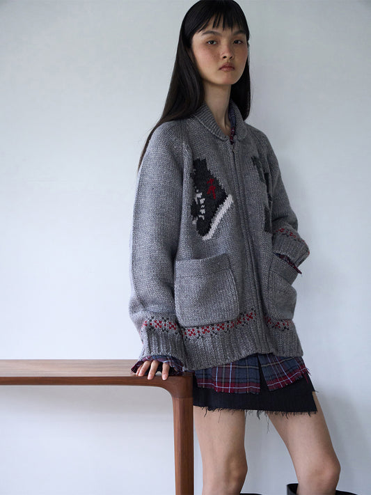 Symbol Cowichan Knit Zip Up [Gray]