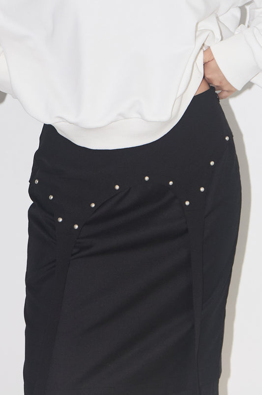 Stud Layered Midi Skirt Black