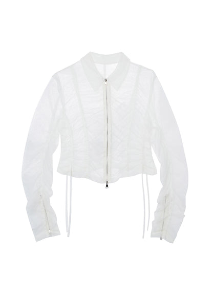 MESH SHIRRING ZIP-UP JACKET / 2 Color