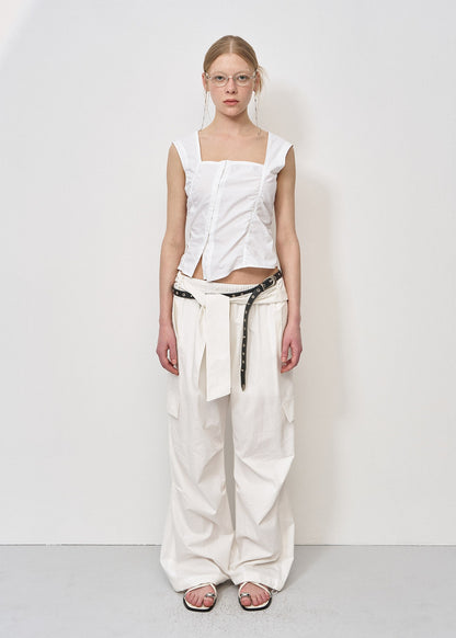 KNOT-DETAIL WIDE TROUSERS / 2 Color