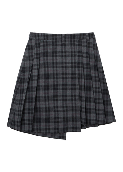 CHECKED PLEATS MIDI SKIRT (GREY)