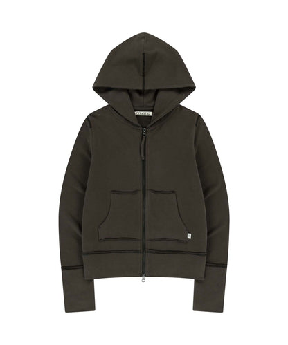 STITCH HOOD ZIP-UP DARK BROWN