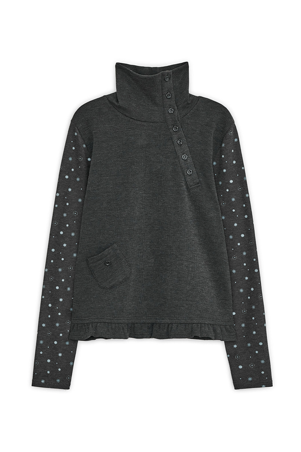 Flower button pola top (Charcoal)